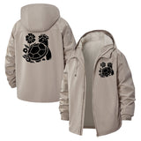 Turtle and Floral Motif Unisex Full-Zip Printed Waterproof Hooded Windbreaker