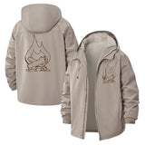 Campfire Line Art Unisex Full-Zip Printed Waterproof Hooded Windbreaker