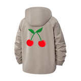 Cherry Motif Unisex Full-Zip Printed Waterproof Hooded Windbreaker