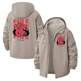 Fire Demon Illustration Unisex Full-Zip Printed Waterproof Hooded Windbreaker