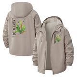 Botanical Plant Graphic Unisex Full-Zip Printed Waterproof Hooded Windbreaker
