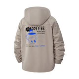 Funny Coffee Cartoon Unisex Full-Zip Printed Waterproof Hooded Windbreaker