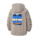 Typographic Stacked Lettering Unisex Full-Zip Printed Waterproof Hooded Windbreaker