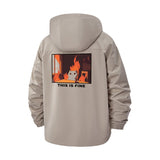 This Is Fine Meme Unisex Full-Zip Printed Waterproof Hooded Windbreaker