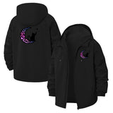 Moon and Cat Motif Unisex Full-Zip Printed Waterproof Hooded Windbreaker