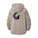Moon and Cat Motif Unisex Full-Zip Printed Waterproof Hooded Windbreaker