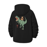 Cat Riding Dinosaur Unisex Full-Zip Printed Waterproof Hooded Windbreaker