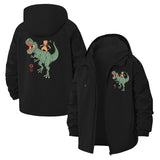 Cat Riding Dinosaur Unisex Full-Zip Printed Waterproof Hooded Windbreaker