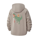 Cat Riding Dinosaur Unisex Full-Zip Printed Waterproof Hooded Windbreaker