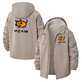 Cartoon Cat Meow Unisex Full-Zip Printed Waterproof Hooded Windbreaker