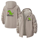 Funny Dinosaur Unisex Full-Zip Printed Waterproof Hooded Windbreaker