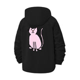 Playful Cat Illustration Unisex Full-Zip Printed Waterproof Hooded Windbreaker
