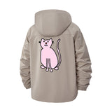 Playful Cat Illustration Unisex Full-Zip Printed Waterproof Hooded Windbreaker