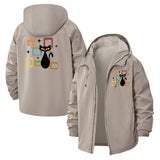 Geometric Cat Unisex Full-Zip Printed Waterproof Hooded Windbreaker
