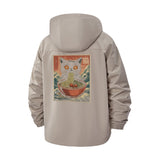 Cat Ramen Art Unisex Full-Zip Printed Waterproof Hooded Windbreaker
