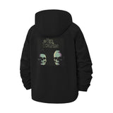 Dual Skull Motif Unisex Full-Zip Printed Waterproof Hooded Windbreaker