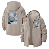 Snowy Owl Art Unisex Full-Zip Printed Waterproof Hooded Windbreaker