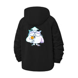 Cartoon Owl Unisex Full-Zip Printed Waterproof Hooded Windbreaker