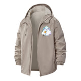 Cartoon Owl Unisex Full-Zip Printed Waterproof Hooded Windbreaker