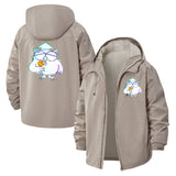 Cartoon Owl Unisex Full-Zip Printed Waterproof Hooded Windbreaker