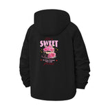 Sweet Dessert Typography Unisex Full-Zip Printed Waterproof Hooded Windbreaker