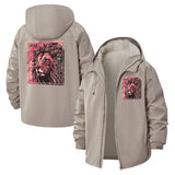 Artistic Lion Portrait Unisex Full-Zip Printed Waterproof Hooded Windbreaker