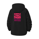 Simple Vibes Focus Typographic Unisex Full-Zip Printed Waterproof Hooded Windbreaker