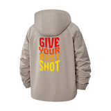 Motivational Slogan Unisex Full-Zip Printed Waterproof Hooded Windbreaker