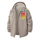 Motivational Slogan Unisex Full-Zip Printed Waterproof Hooded Windbreaker