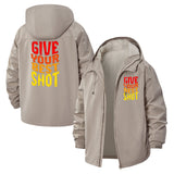 Motivational Slogan Unisex Full-Zip Printed Waterproof Hooded Windbreaker