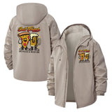 Pizza and Beer Best Friends Unisex Full-Zip Printed Waterproof Hooded Windbreaker