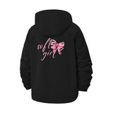 Soft Girl Bow Unisex Full-Zip Printed Waterproof Hooded Windbreaker