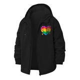 Rainbow Heart Pride Unisex Full-Zip Printed Waterproof Hooded Windbreaker
