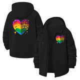 Rainbow Heart Pride Unisex Full-Zip Printed Waterproof Hooded Windbreaker