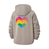 Rainbow Heart Pride Unisex Full-Zip Printed Waterproof Hooded Windbreaker