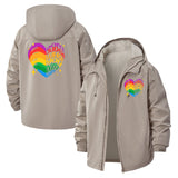 Rainbow Heart Pride Unisex Full-Zip Printed Waterproof Hooded Windbreaker