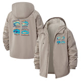Classic Fishing Motif Unisex Full-Zip Printed Waterproof Hooded Windbreaker