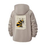 Vintage Bumblebee Illustration Unisex Full-Zip Printed Waterproof Hooded Windbreaker