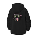 Cute Cat Drinking Bubble Tea Unisex Full-Zip Printed Waterproof Hooded Windbreaker