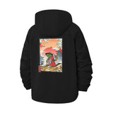 Japanese Ukiyo-e Art Unisex Full-Zip Printed Waterproof Hooded Windbreaker