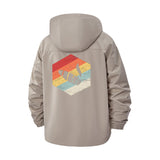 Retro Bee Motif Unisex Full-Zip Printed Waterproof Hooded Windbreaker