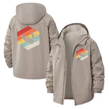 Retro Bee Motif Unisex Full-Zip Printed Waterproof Hooded Windbreaker