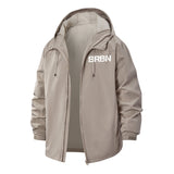 Distressed Lettering Unisex Full-Zip Printed Waterproof Hooded Windbreaker