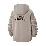 Chai Script Unisex Full-Zip Printed Waterproof Hooded Windbreaker