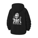 Skeleton Never Better Unisex Full-Zip Printed Waterproof Hooded Windbreaker
