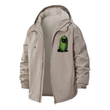 Cat in Cucumber Costume Unisex Full-Zip Printed Waterproof Hooded Windbreaker