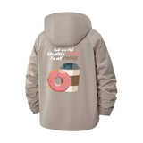 Coffee and Donut Motif Unisex Full-Zip Printed Waterproof Hooded Windbreaker