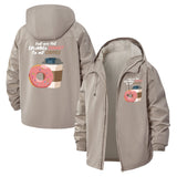 Coffee and Donut Motif Unisex Full-Zip Printed Waterproof Hooded Windbreaker
