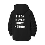 Pizza Slogan Unisex Full-Zip Printed Waterproof Hooded Windbreaker