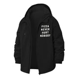 Pizza Slogan Unisex Full-Zip Printed Waterproof Hooded Windbreaker